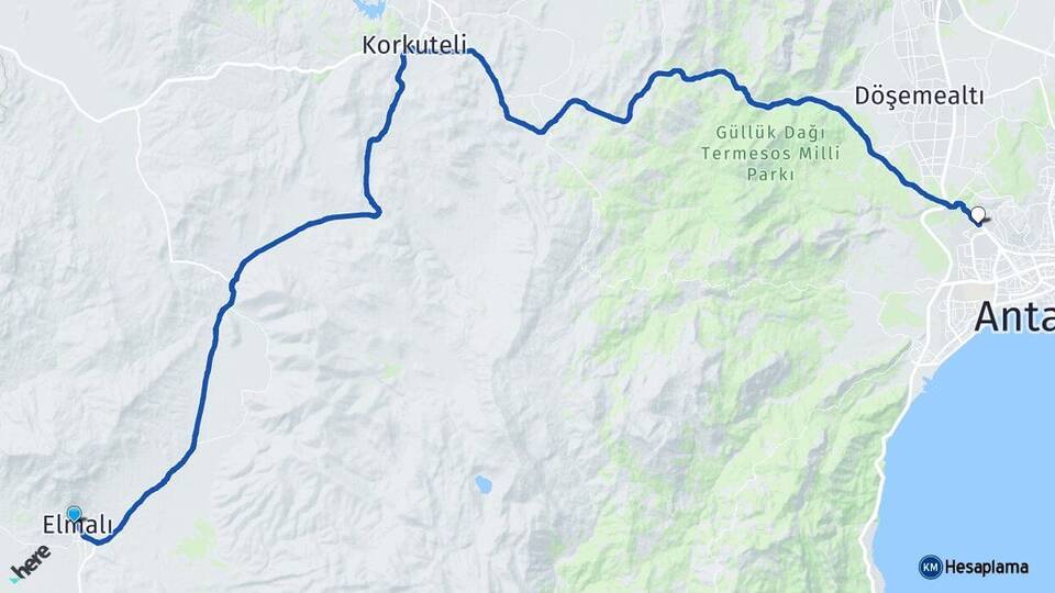 Antalya Elmalı Kepez Arası Kaç Km - Yol Haritası