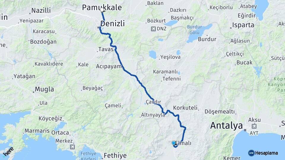 Antalya Elmalı Pamukkale Denizli Arası Kaç Km - Yol Haritası