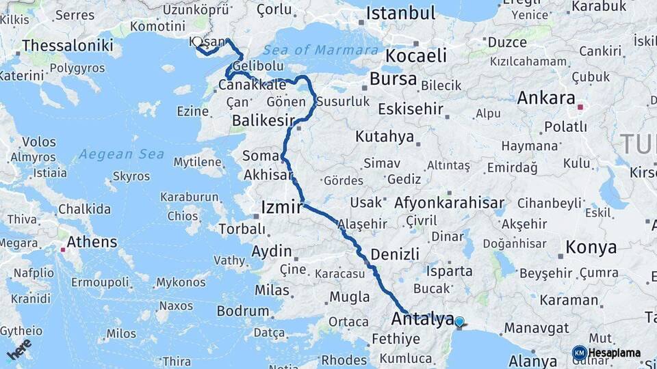 Antalya Enez Edirne Arası Kaç Km - Yol Haritası