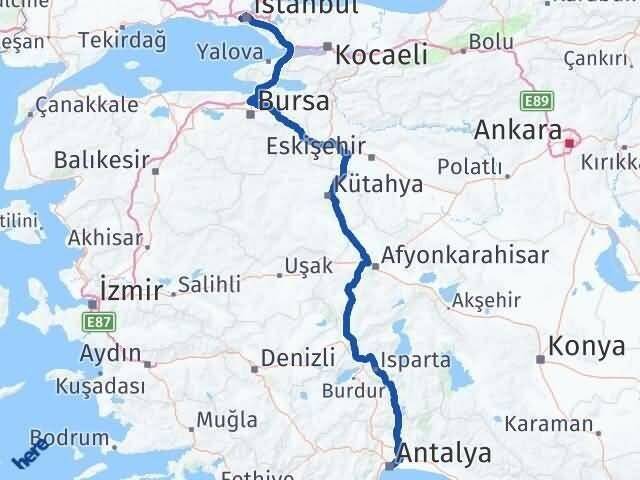 Antalya Eyüpsultan İstanbul Arası Kaç Km - Yol Haritası