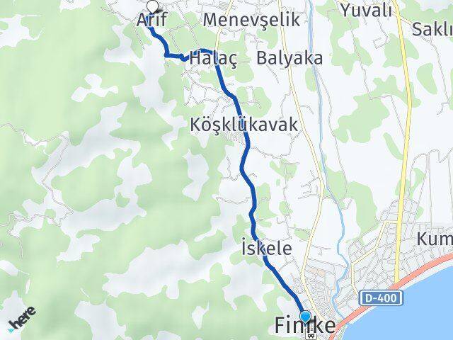 Antalya Finike Arif Finike Arası Kaç Km - Yol Haritası