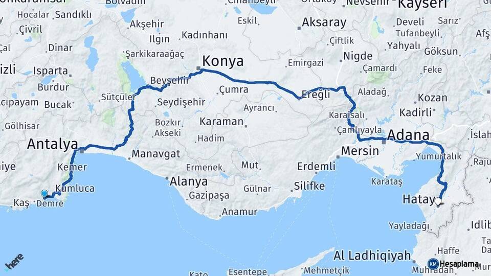 Antalya Finike Hatay Arası Kaç Km - Yol Haritası