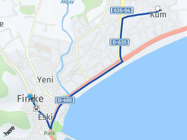 Antalya Finike Kum Finike Arası Kaç Km - Yol Haritası