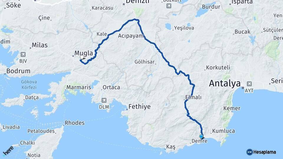 Antalya Finike Muğla Arası Kaç Km - Yol Haritası