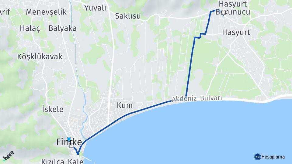 Antalya Finike Sahilkent Finike Arası Kaç Km - Yol Haritası