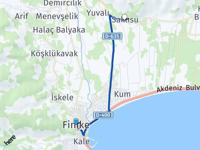 Antalya Finike Saklısu Finike Arası Kaç Km - Yol Haritası
