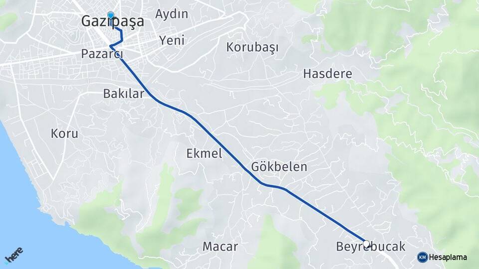 Antalya Gazipaşa Beyrebucak Gazipaşa Arası Kaç Km - Yol Haritası