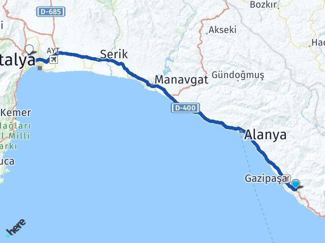Antalya Gazipaşa Çobanlar Kepez Arası Kaç Km - Yol Haritası