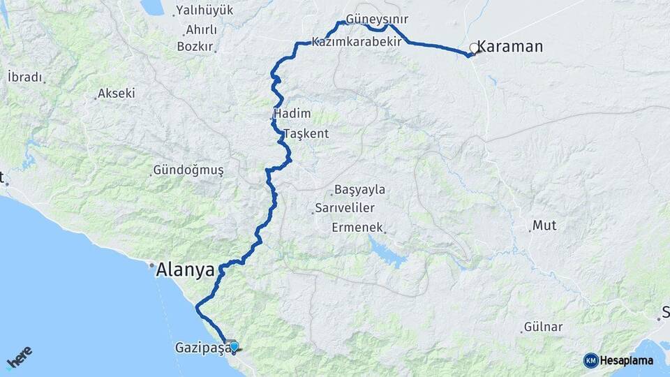 Antalya Gazipaşa Karaman Arası Kaç Km - Yol Haritası