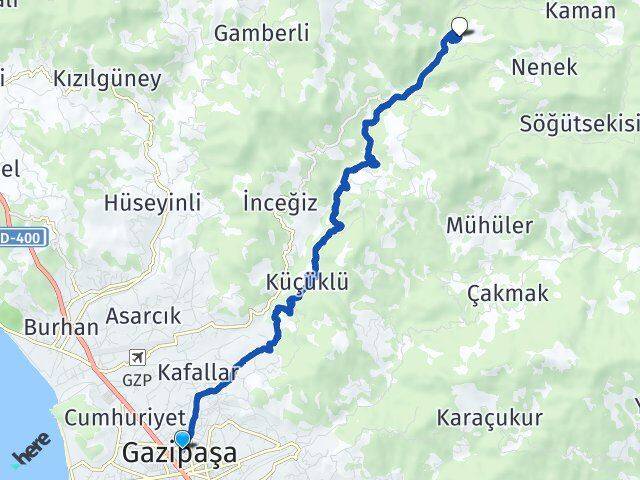 Antalya Gazipaşa Öznurtepe Gazipaşa Arası Kaç Km - Yol Haritası
