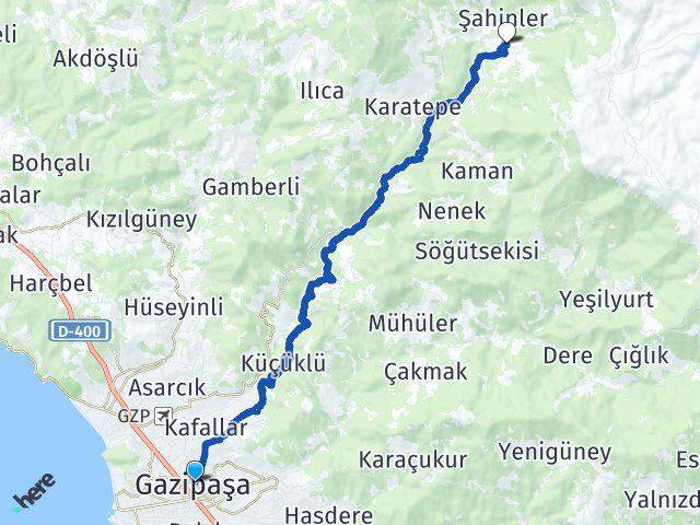Antalya Gazipaşa Sugözü Gazipaşa Arası Kaç Km - Yol Haritası