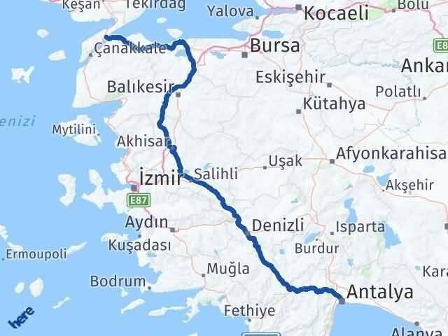 Antalya Gelibolu Çanakkale Arası Kaç Km - Yol Haritası