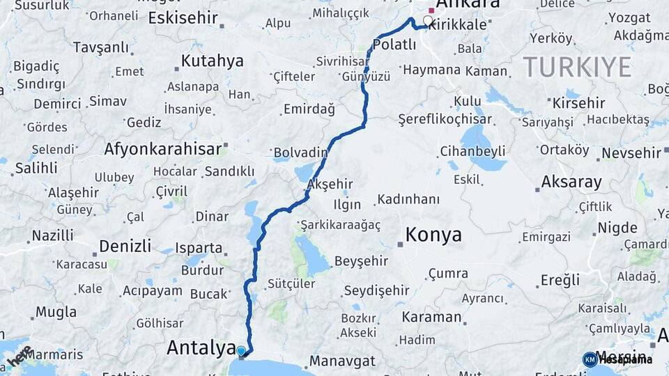Antalya Gölbaşı Ankara Arası Kaç Km - Yol Haritası