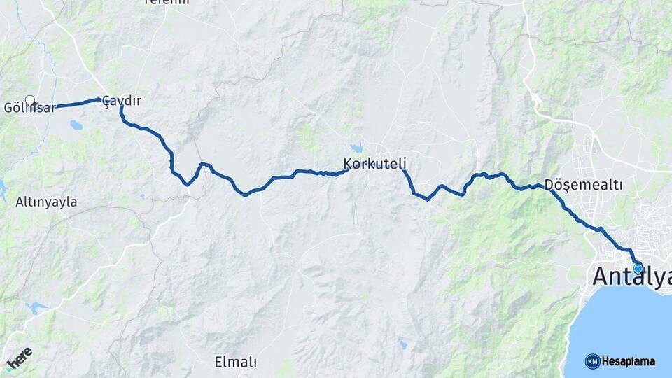 Antalya Gölhisar Burdur Arası Kaç Km - Yol Haritası