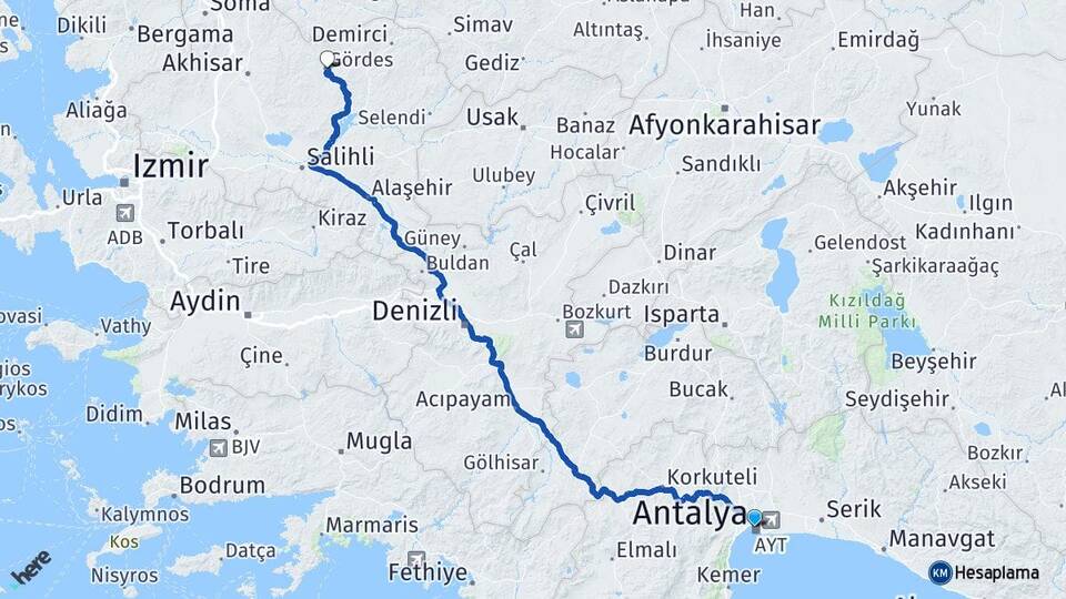 Antalya Gördes Manisa Arası Kaç Km - Yol Haritası