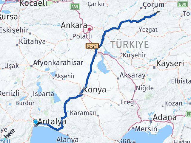Antalya Göynücek Amasya Arası Kaç Km - Yol Haritası