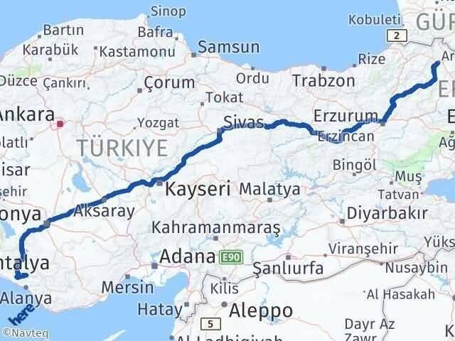 Antalya Gündoğmuş Ardahan Arası Kaç Km - Yol Haritası