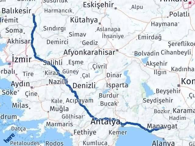 Antalya Gündoğmuş Balıkesir Arası Kaç Km - Yol Haritası
