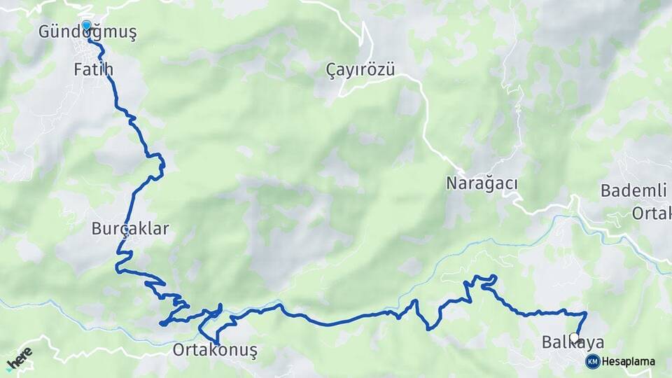 Antalya Gündoğmuş Balkaya Gündoğmuş Arası Kaç Km - Yol Haritası