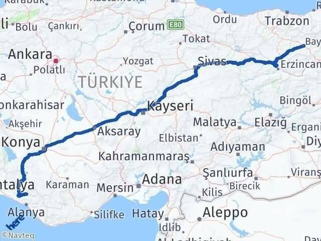 Antalya Gündoğmuş Bayburt Arası Kaç Km - Yol Haritası