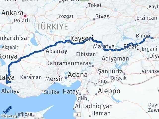 Antalya Gündoğmuş Bingöl Arası Kaç Km - Yol Haritası