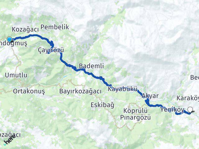 Antalya Gündoğmuş Çamlıalan Gündoğmuş Arası Kaç Km - Yol Haritası