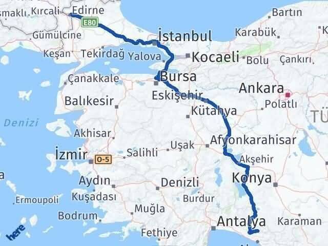 Antalya Gündoğmuş Edirne Arası Kaç Km - Yol Haritası