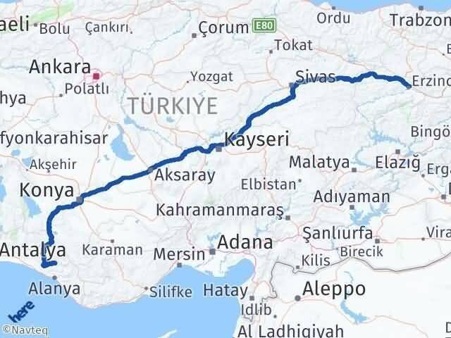 Antalya Gündoğmuş Erzincan Arası Kaç Km - Yol Haritası