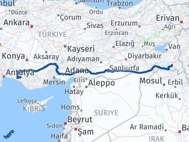 Antalya Gündoğmuş Hakkari Arası Kaç Km - Yol Haritası