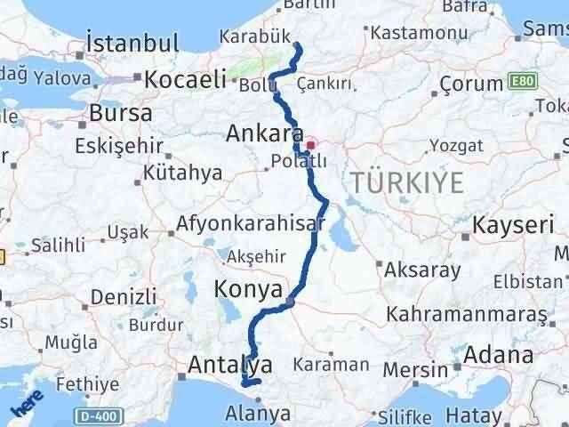 Antalya Gündoğmuş Karabük Arası Kaç Km - Yol Haritası