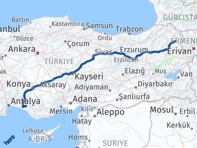 Antalya Gündoğmuş Kars Arası Kaç Km - Yol Haritası