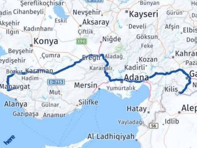 Antalya Gündoğmuş Kilis Arası Kaç Km - Yol Haritası