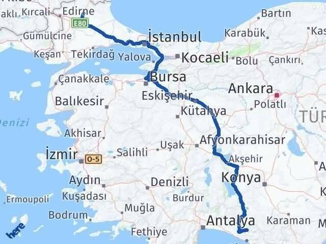 Antalya Gündoğmuş Kırklareli Arası Kaç Km - Yol Haritası