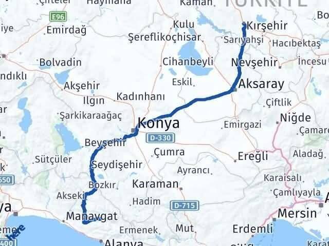 Antalya Gündoğmuş Kırşehir Arası Kaç Km - Yol Haritası