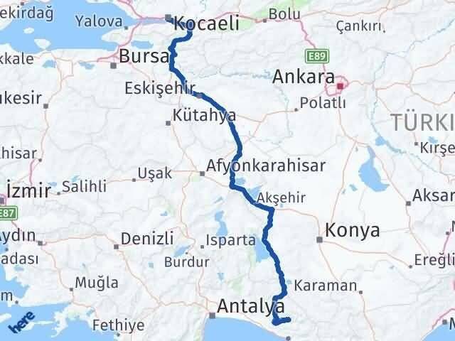 Antalya Gündoğmuş Kocaeli Arası Kaç Km - Yol Haritası