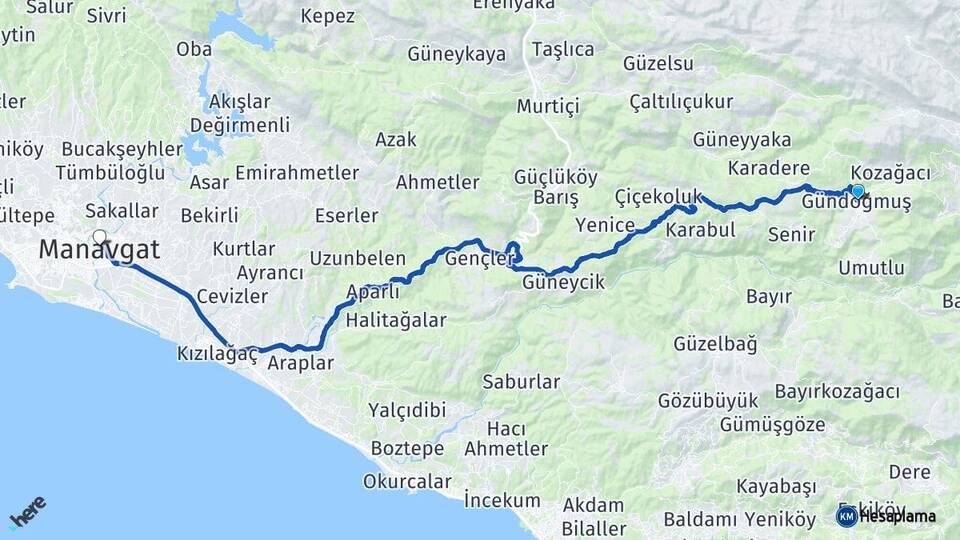 Antalya Gündoğmuş Manavgat Arası Kaç Km - Yol Haritası