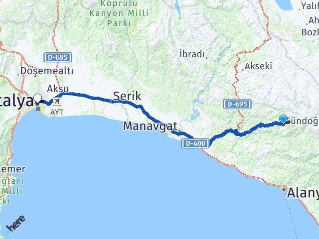 Antalya Gündoğmuş Muratpaşa Arası Kaç Km - Yol Haritası