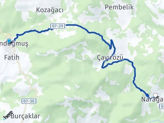 Antalya Gündoğmuş Narağacı Gündoğmuş Arası Kaç Km - Yol Haritası