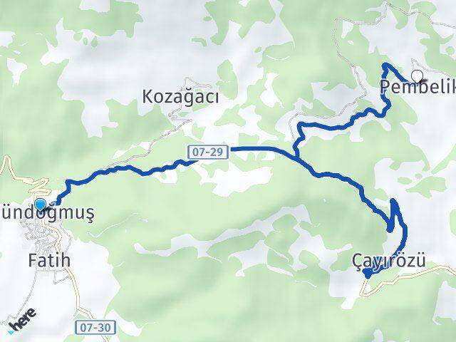 Antalya Gündoğmuş Pembelik Gündoğmuş Arası Kaç Km - Yol Haritası