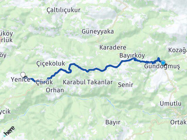 Antalya Gündoğmuş Serinyaka Gündoğmuş Arası Kaç Km - Yol Haritası
