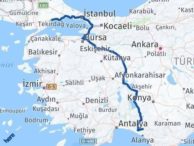 Antalya Gündoğmuş Tekirdağ Arası Kaç Km - Yol Haritası