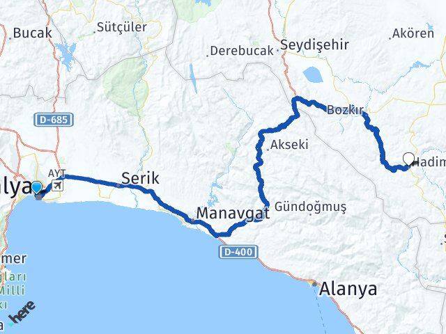 Antalya Hadim Konya Arası Kaç Km - Yol Haritası