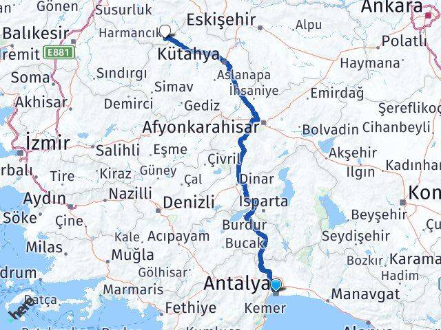 Antalya Harmancık Bursa Arası Kaç Km - Yol Haritası