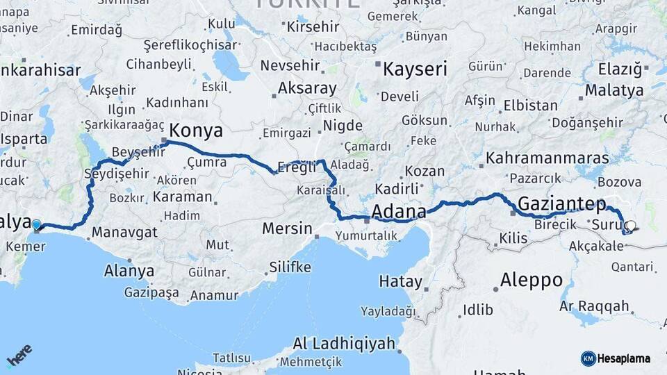 Antalya Harran Şanlıurfa Arası Kaç Km - Yol Haritası