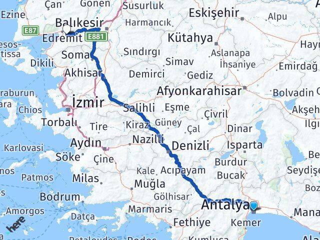 Antalya Havran Balıkesir Arası Kaç Km - Yol Haritası
