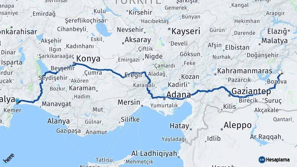 Antalya Hilvan Şanlıurfa Arası Kaç Km - Yol Haritası
