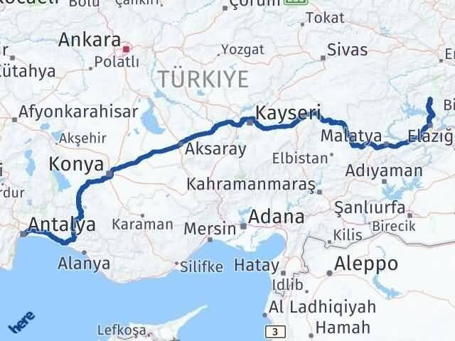 Antalya Hozat Tunceli Arası Kaç Km - Yol Haritası