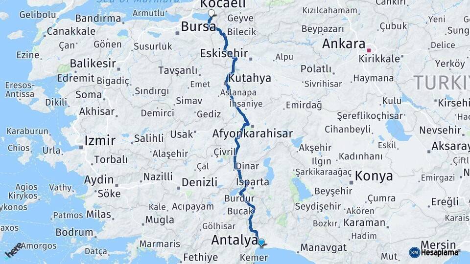Antalya İznik Bursa Arası Kaç Km - Yol Haritası