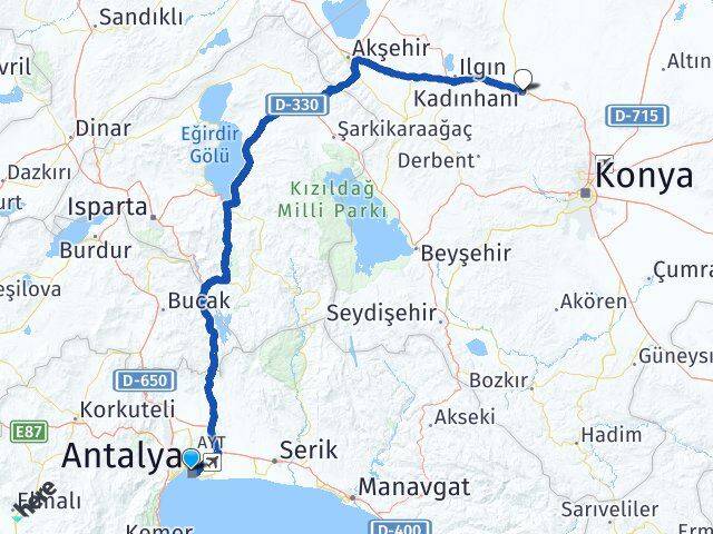 Antalya Kadınhanı Konya Arası Kaç Km - Yol Haritası