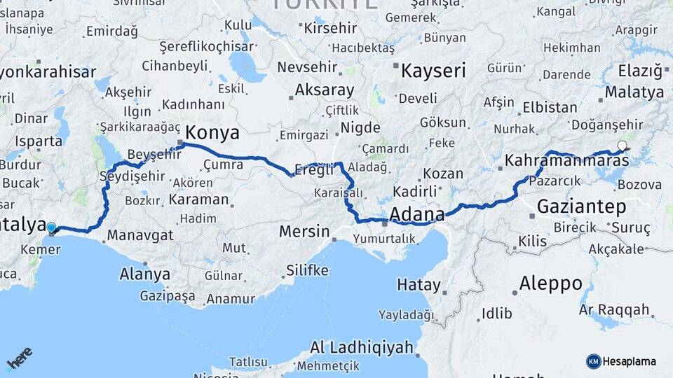 Antalya Kahta Adıyaman Arası Kaç Km - Yol Haritası